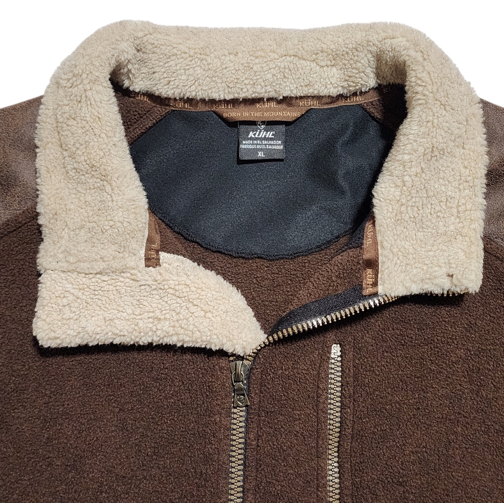 Kuhl Men's Alpenwurx Brown Full Zip Sherpa Collar Faux Leather Fleece Jacket XL - Picture 4 of 11